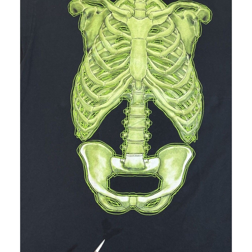 Neon Green Glow In Dark Skeleton Torso Graphic Black Shirt Size 2XL - Picture 5 of 11